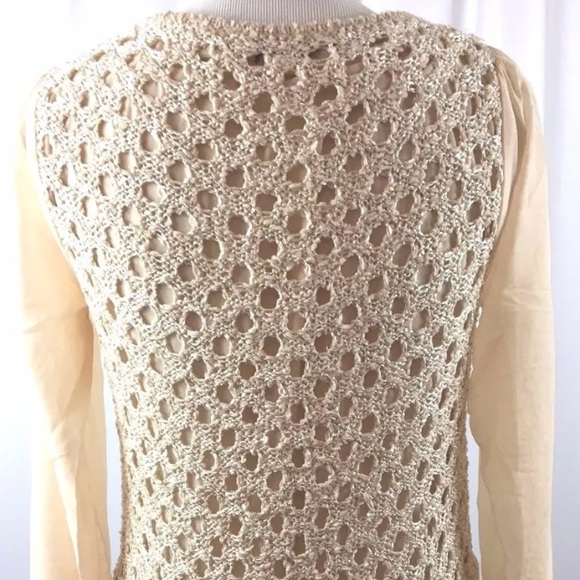 John Fashion Tan Ivory Knit Chiffon Top BB32 - Picture 5 of 8